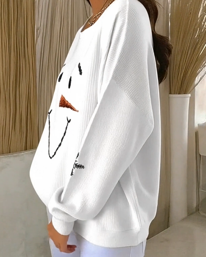 Christmas Sweatshirt for Women | Cute Snowman Face Ribbed