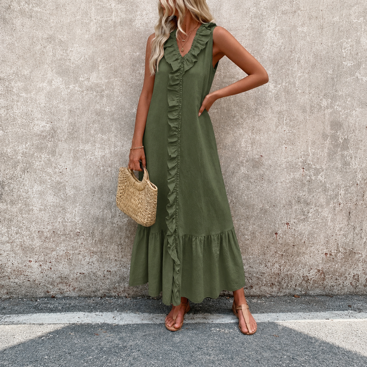 Cindy | Linen Kaftan Midi Dress – Women's Casual Summer Dress