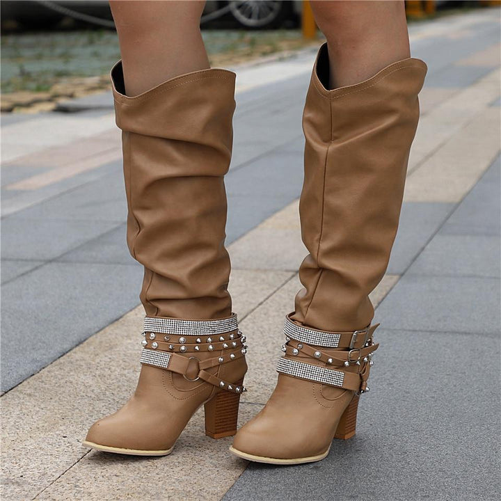 Daisy | Knee High Leather Block Heel Boots