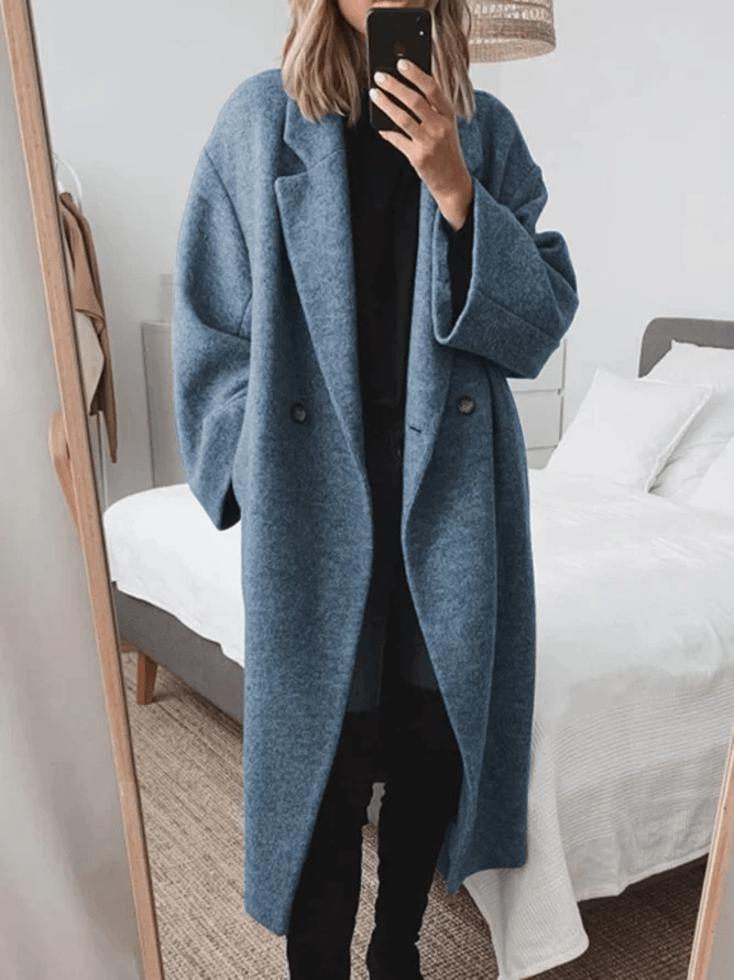 Sara | Oversized Wool-Blend Double-Breasted Long Trench Coat