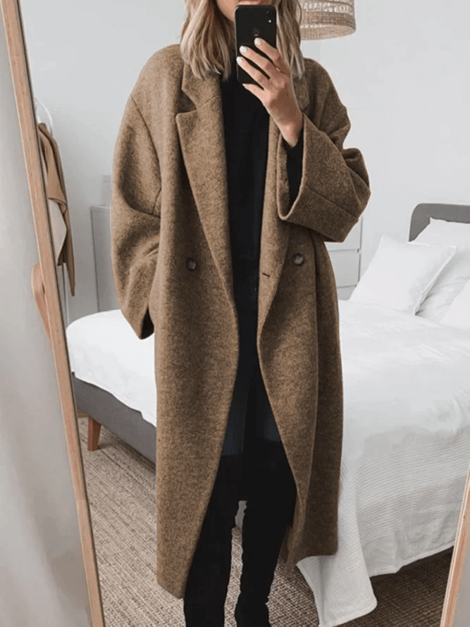 Sara | Oversized Wool-Blend Double-Breasted Long Trench Coat