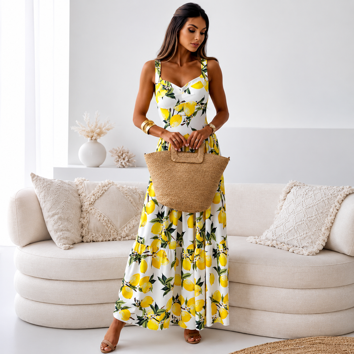 Irina | Floral Sleeveless Abstract Print Maxi Dress