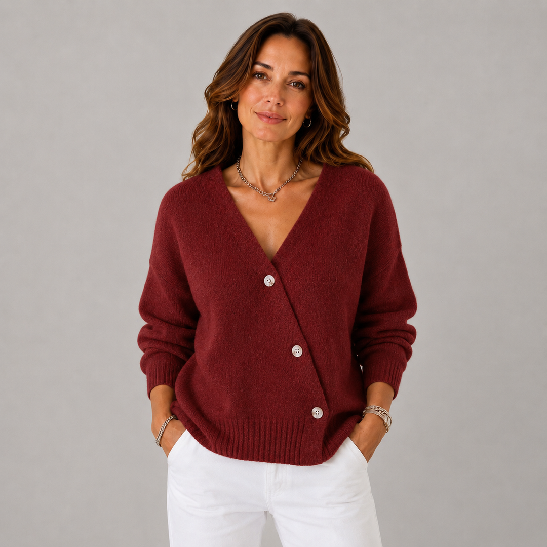 Elsie | V-Neckline Wrap Button-Up Knit Cardigan