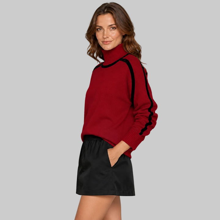 Elena | Contrast-Trim Turtleneck Wool Sweater