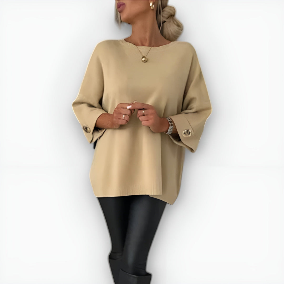 Sonora | Crew Neck Loose Straight Fit Wide Three-Quarter Sleeve Sweater