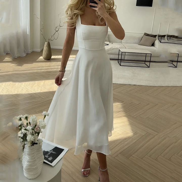 Wedding Guest Dress for Women | Elegant Square-Neck Midi