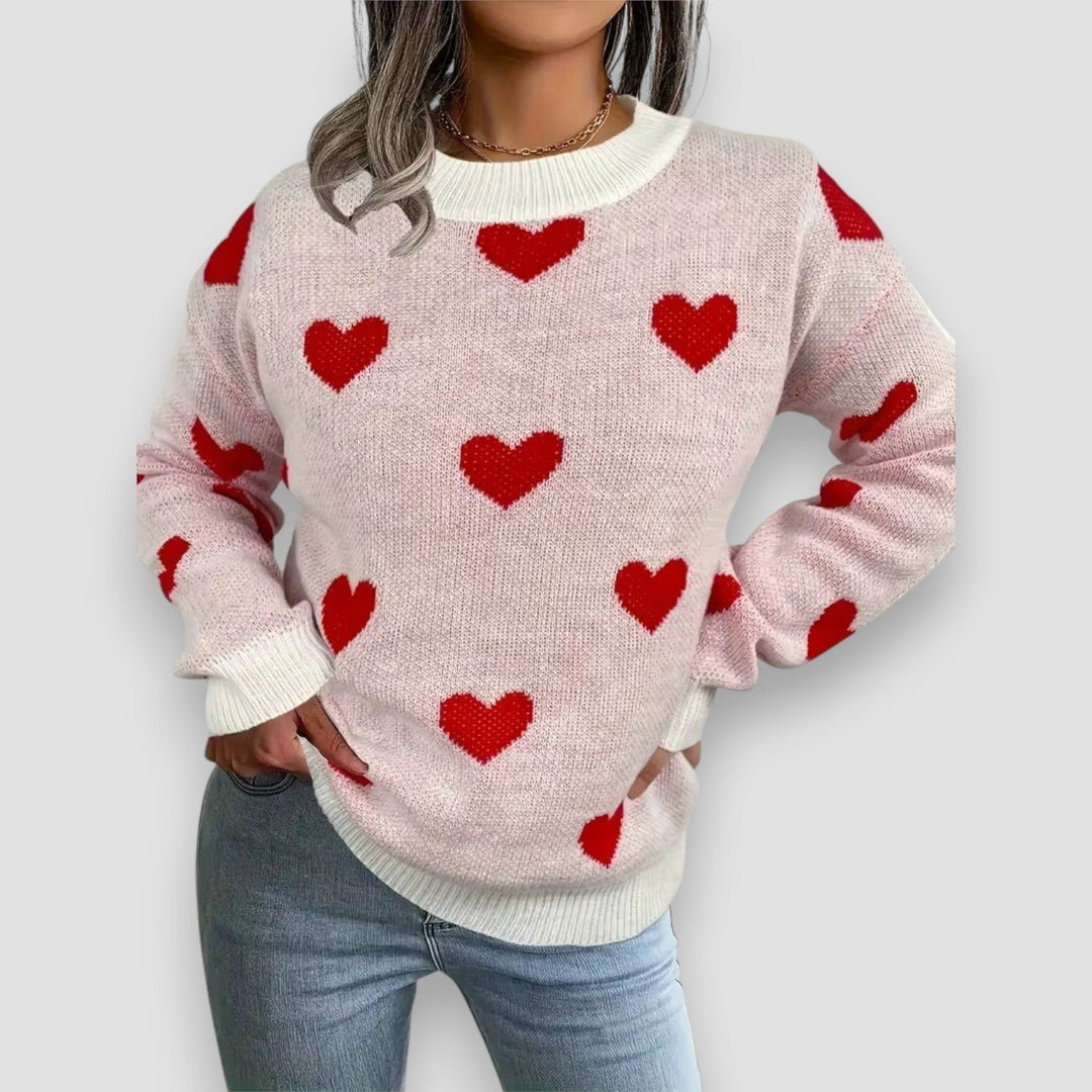 Montecito | Winter Round Neck Heart Pattern Knit Sweater