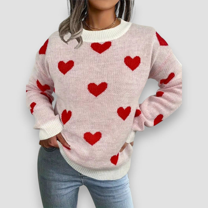 Montecito | Winter Round Neck Heart Pattern Knit Sweater