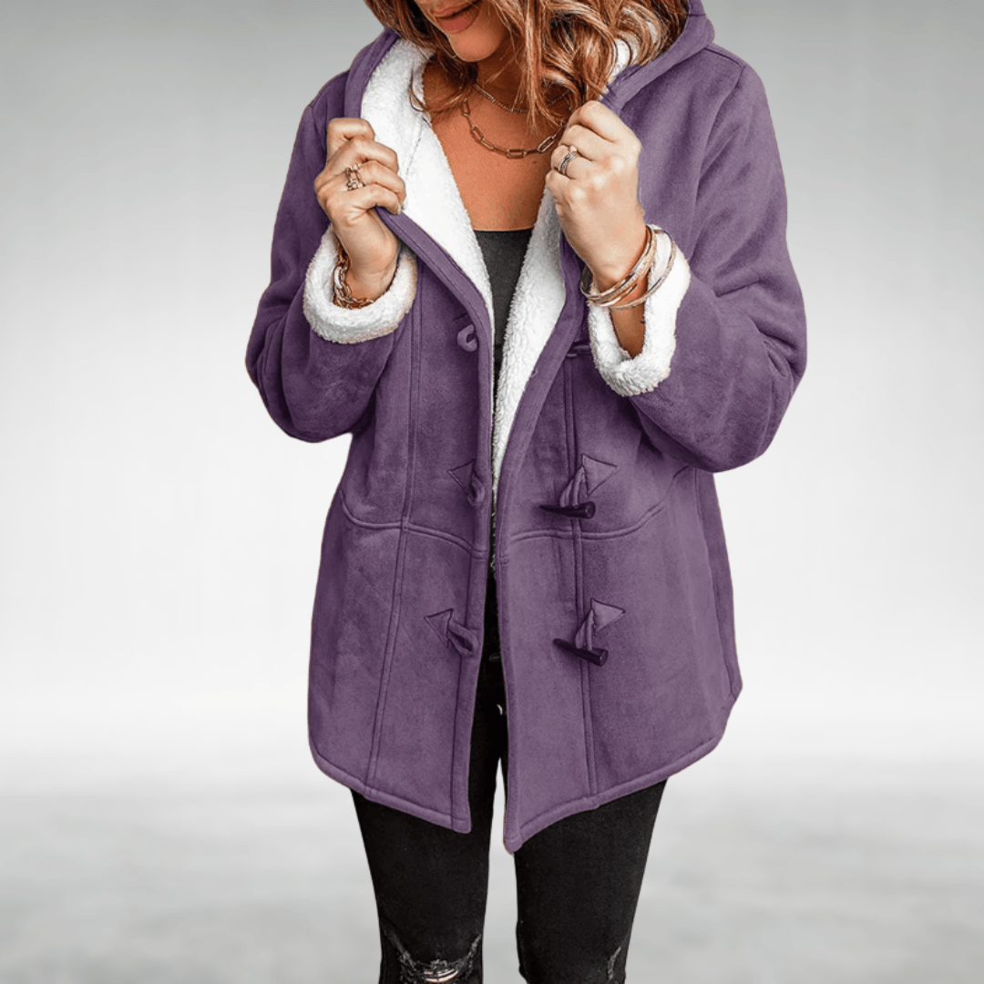 Cindy | Hooded Duffle Coat with Faux Silver Fox Fur Trim