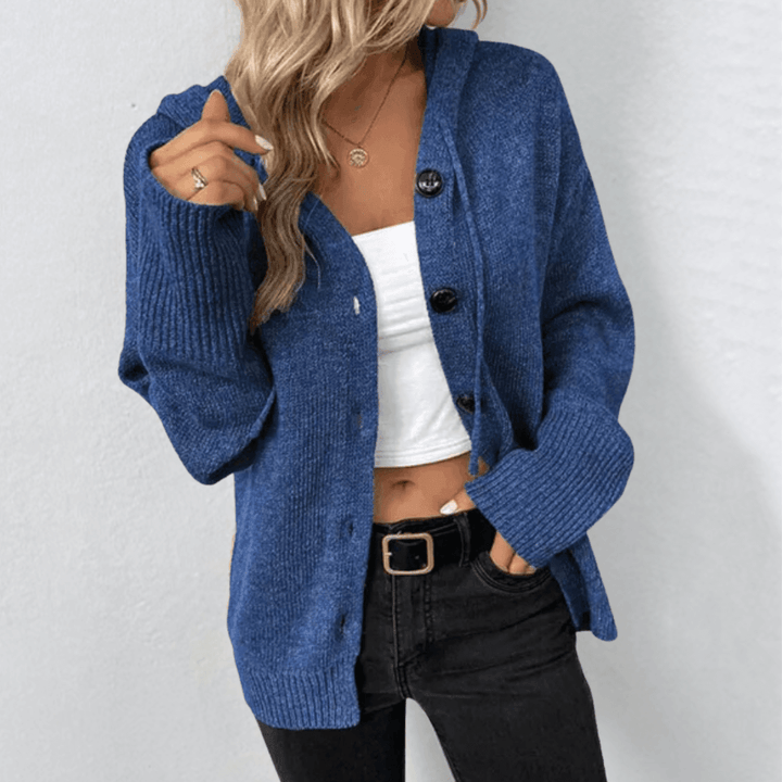 Riley | Heathered Knit Oversized Hooded Button-Front Cardigan