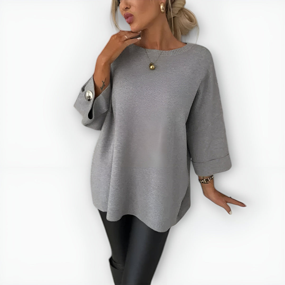 Sonora | Crew Neck Loose Straight Fit Wide Three-Quarter Sleeve Sweater