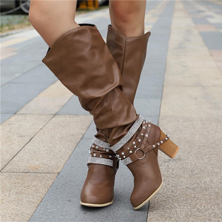 Daisy | Knee High Leather Block Heel Boots