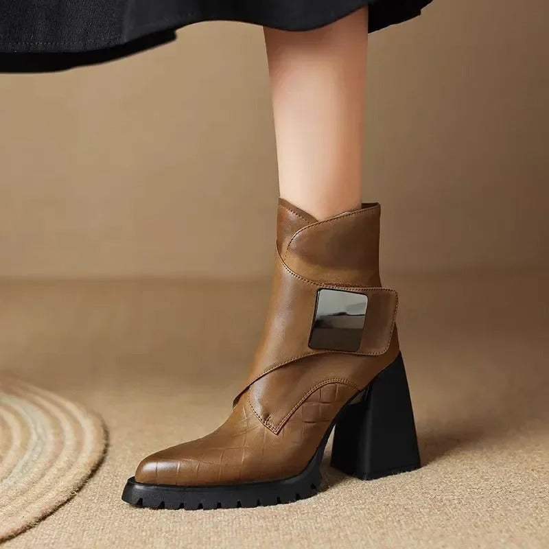 Marcella | Buckle Detail Leather Waterproof Ankle Boots