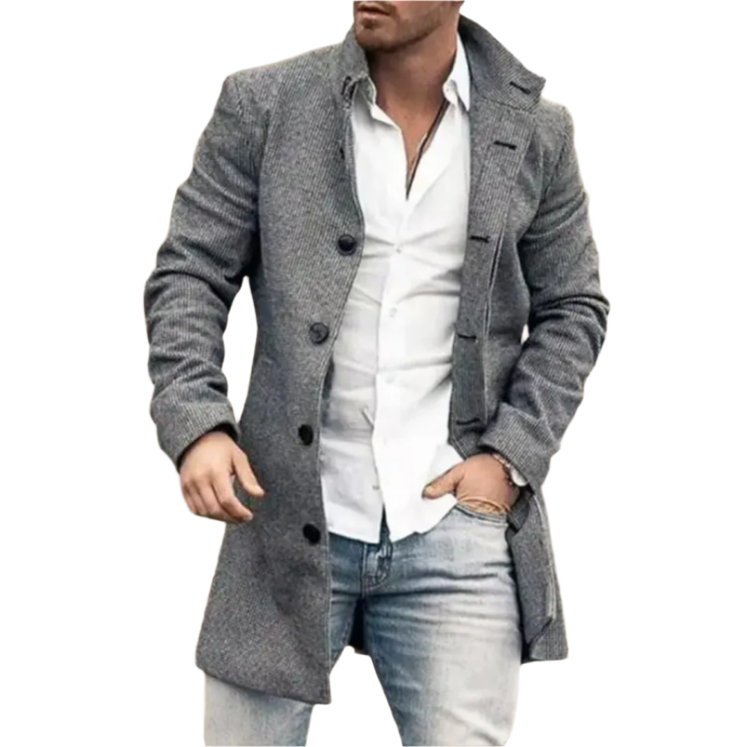Leo | Winter Button Front Closure Notched Lapel Collar Coat