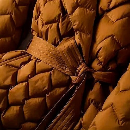 Carmel | Warm Belted Quilted Down Coat with Shawl Collar