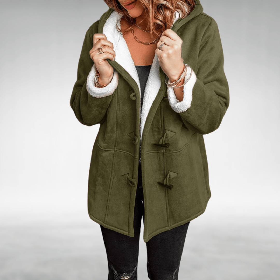 Cindy | Hooded Duffle Coat with Faux Silver Fox Fur Trim