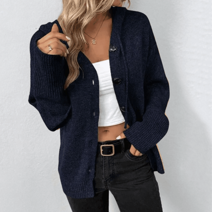 Riley | Heathered Knit Oversized Hooded Button-Front Cardigan