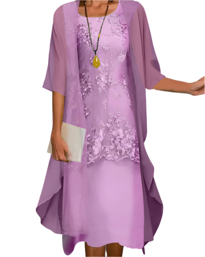 Caroline | Wedding Guest Flowing Sheer Sleeve Midi Dress