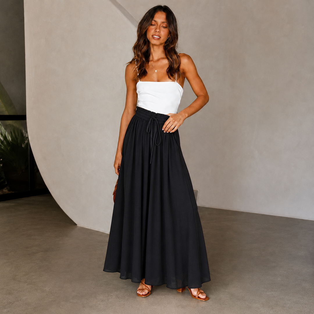 Mia | High Waist Smocked Drawstring Wide Leg Pants
