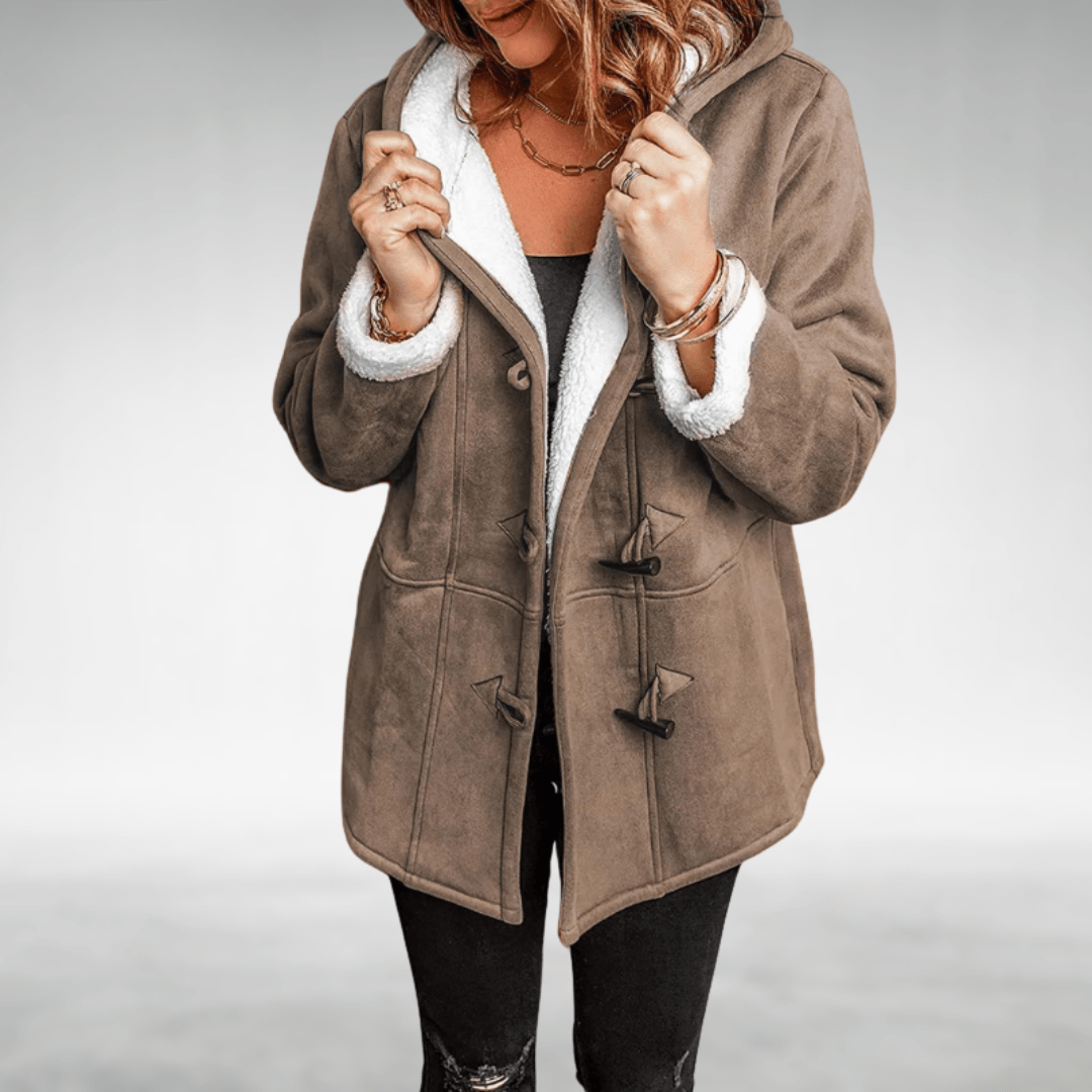 Cindy | Hooded Duffle Coat with Faux Silver Fox Fur Trim