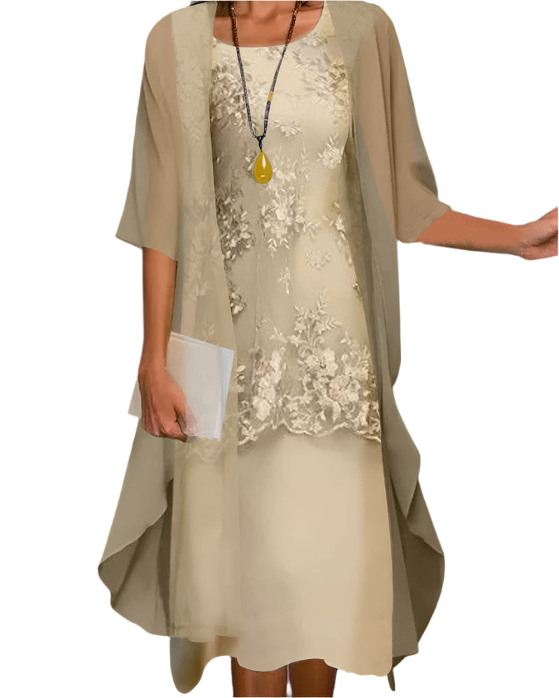 Caroline | Wedding Guest Flowing Sheer Sleeve Midi Dress