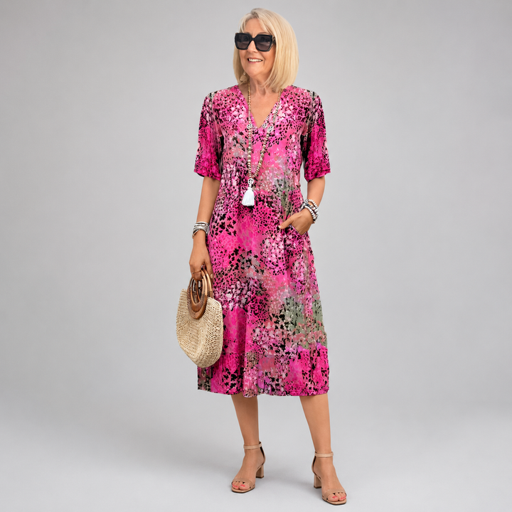 Tara | Elegant Floral Midi Dress with Tummy Coverage