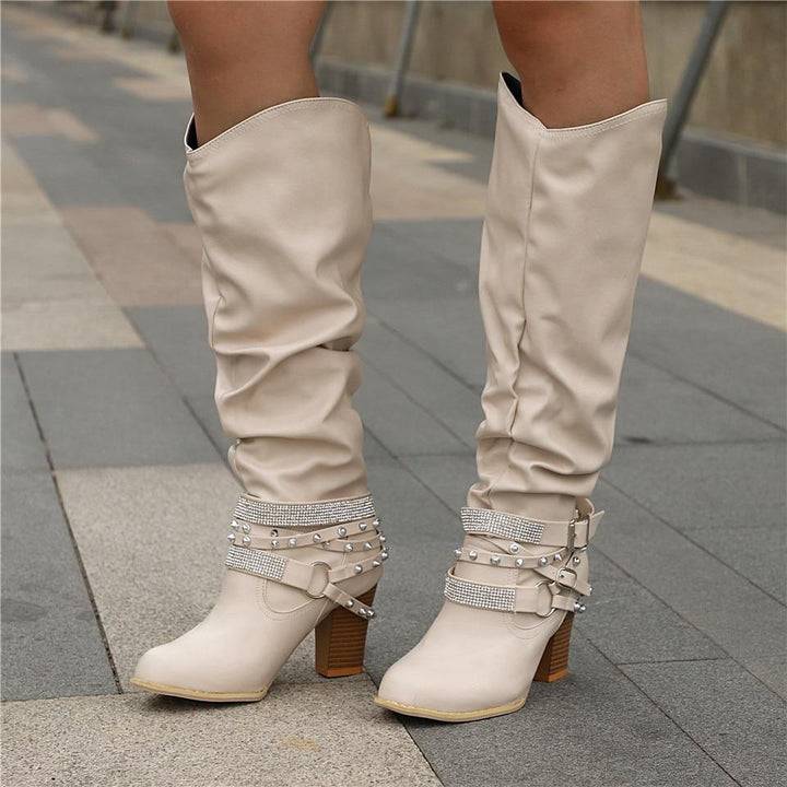 Daisy | Knee High Leather Block Heel Boots