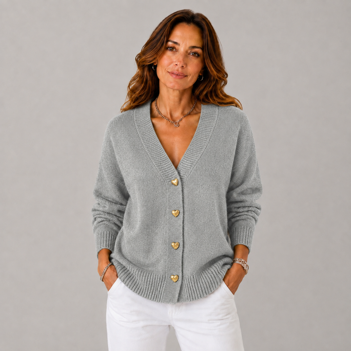 Cindy | Cosy V- Neck Heart Button Knit Cardigan