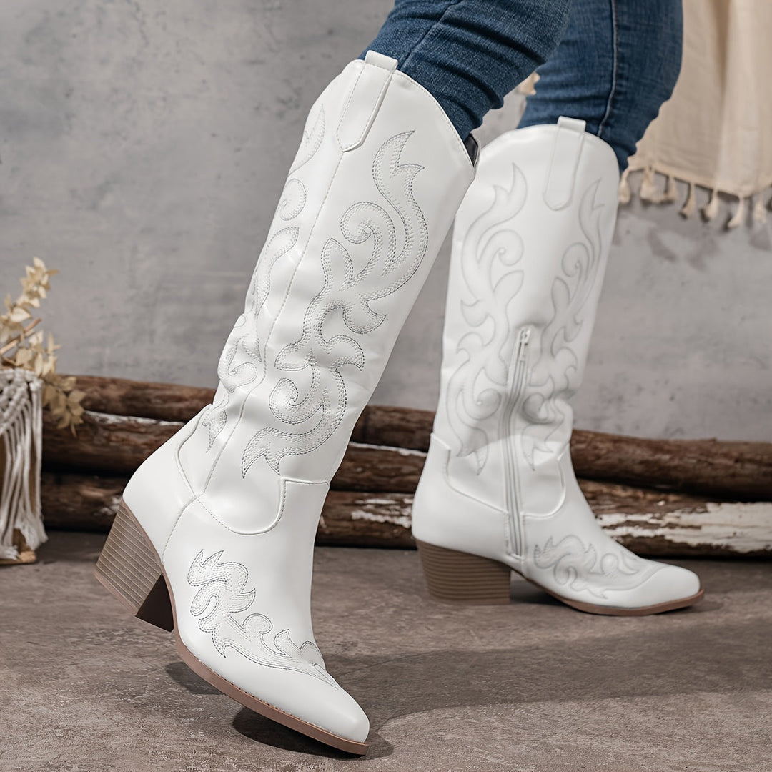 Jenny | Knee-High Leather Block Heel Cowboy Boots