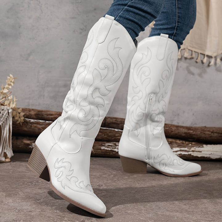 Jenny | Knee-High Leather Block Heel Cowboy Boots