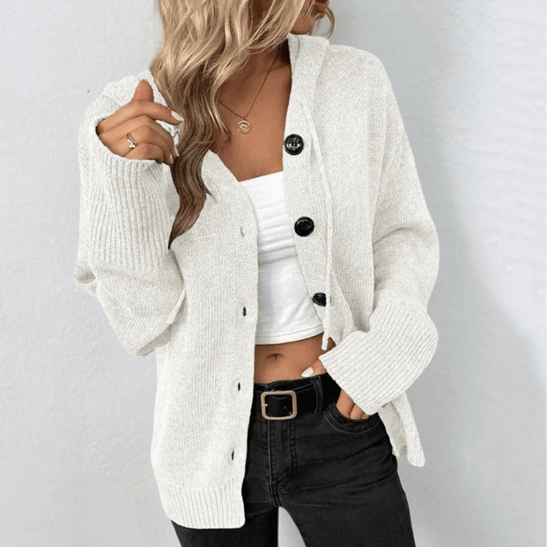 Riley | Heathered Knit Oversized Hooded Button-Front Cardigan