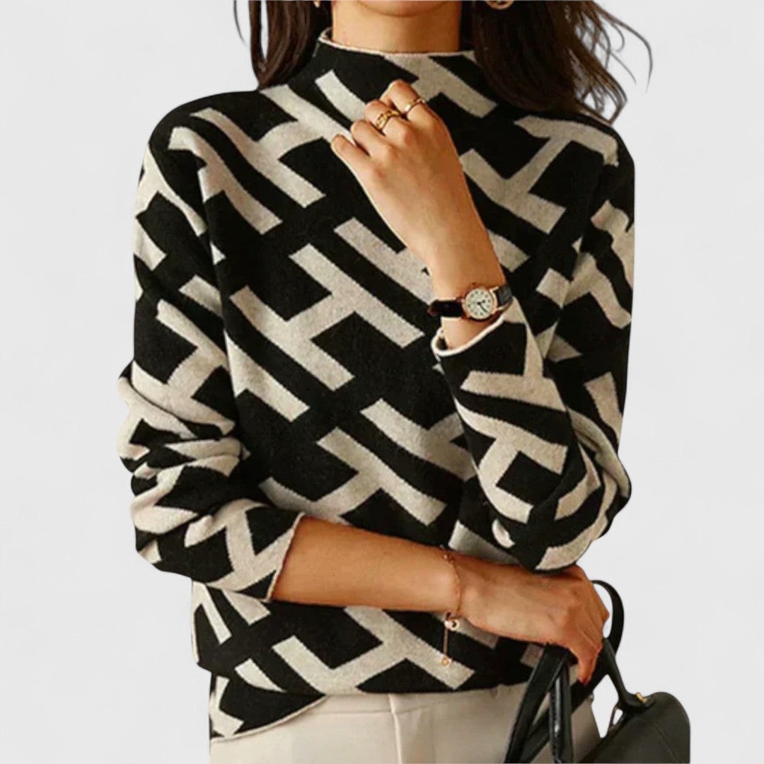 Palmera | Turtleneck Geometric Pattern Knit Sweater