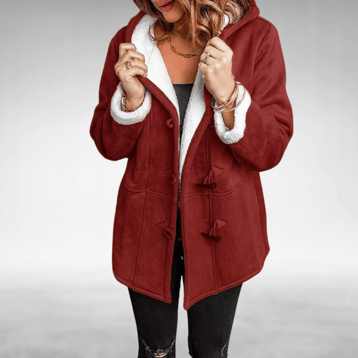 Cindy | Hooded Duffle Coat with Faux Silver Fox Fur Trim