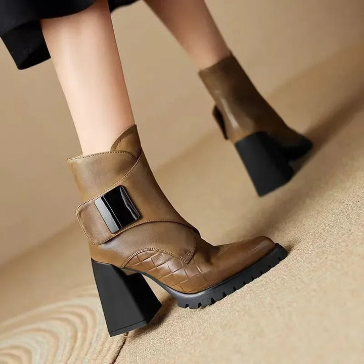 Marcella | Buckle Detail Leather Waterproof Ankle Boots