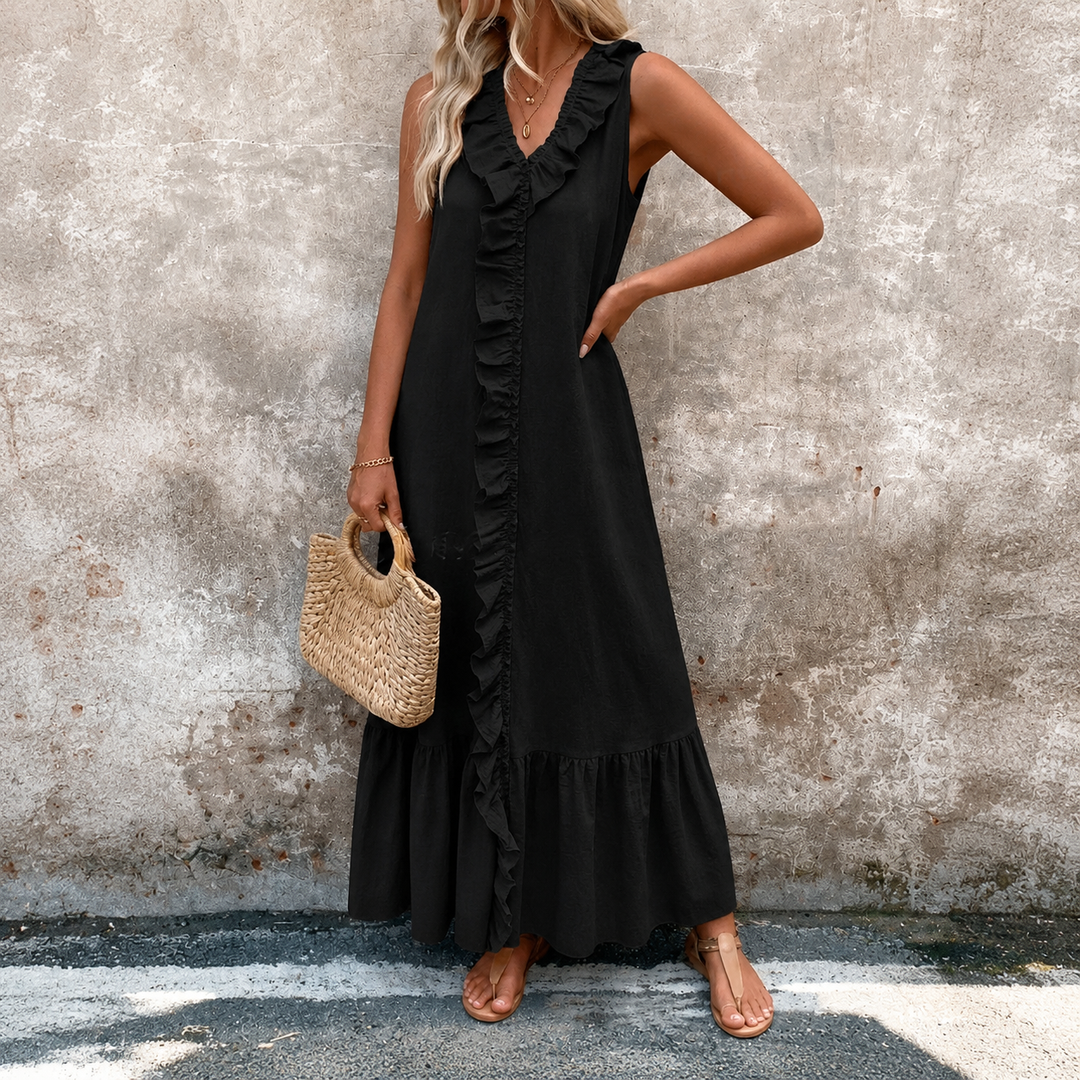 Cindy | Linen Kaftan Midi Dress – Women's Casual Summer Dress