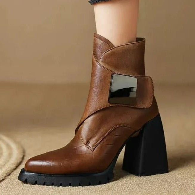 Marcella | Buckle Detail Leather Waterproof Ankle Boots