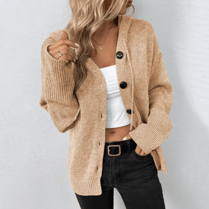 Riley | Heathered Knit Oversized Hooded Button-Front Cardigan