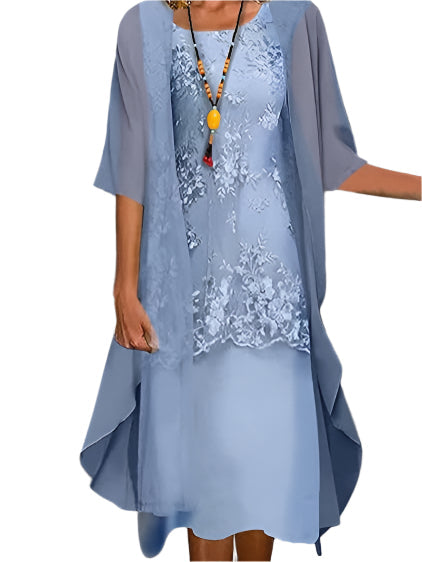 Caroline | Wedding Guest Flowing Sheer Sleeve Midi Dress