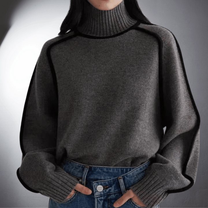 Tina | Relaxed-Fit Lantern-Sleeve Knit Turtleneck Sweater