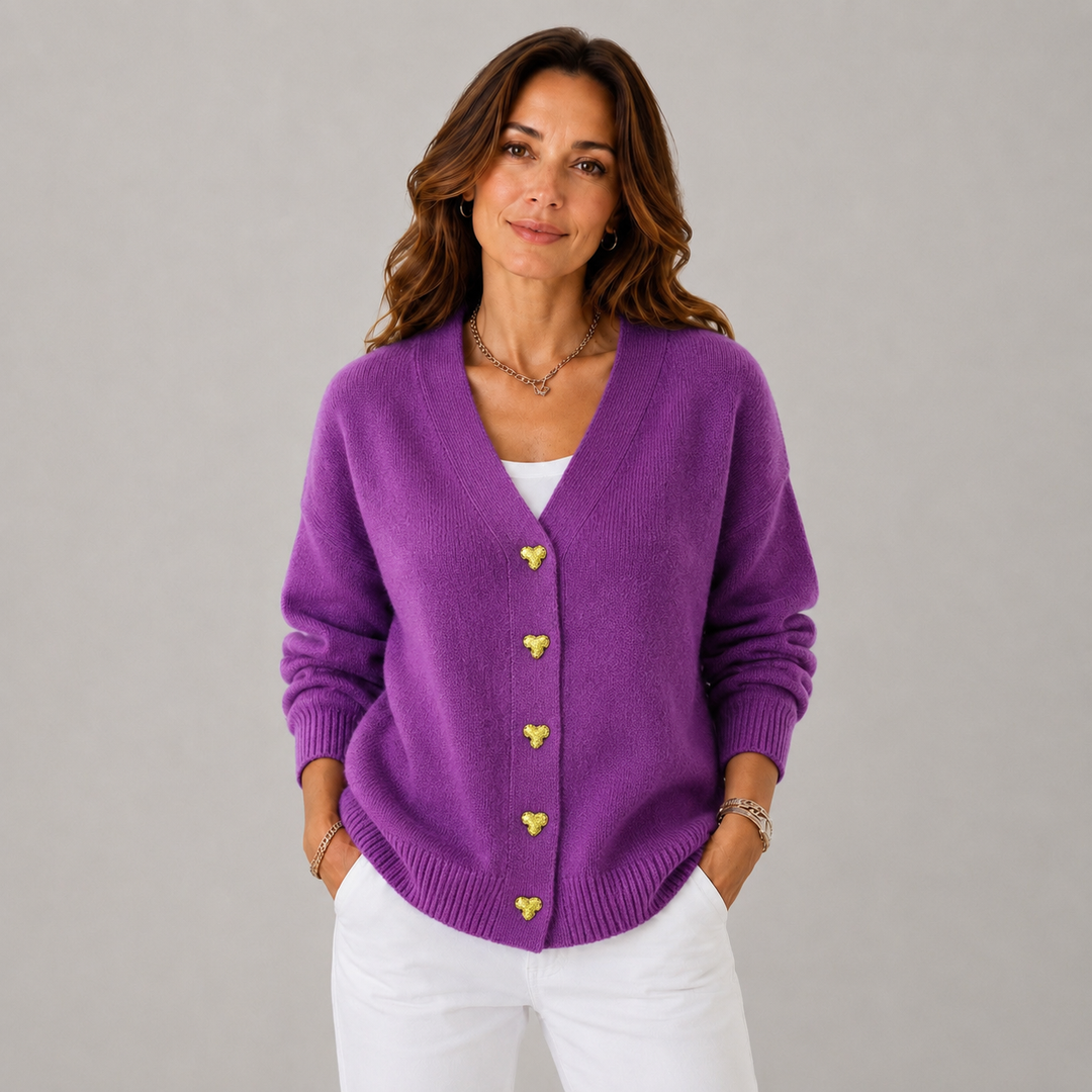 Cindy | Cosy V- Neck Heart Button Knit Cardigan