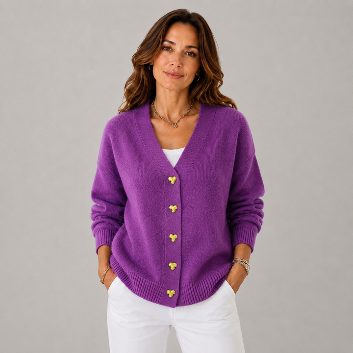 Cindy | Cosy V- Neck Heart Button Knit Cardigan