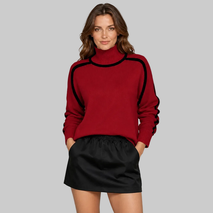 Elena | Contrast-Trim Turtleneck Wool Sweater