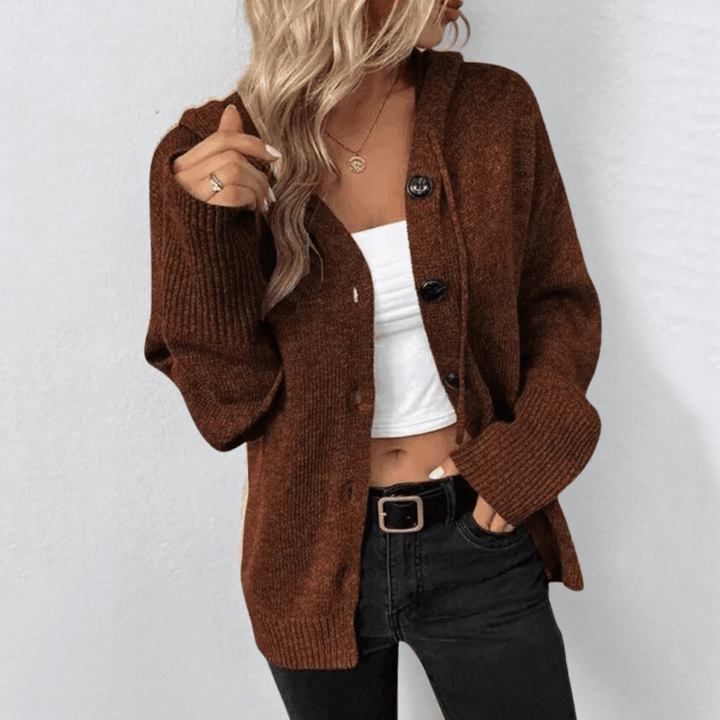 Riley | Heathered Knit Oversized Hooded Button-Front Cardigan