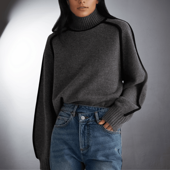 Tina | Relaxed-Fit Lantern-Sleeve Knit Turtleneck Sweater