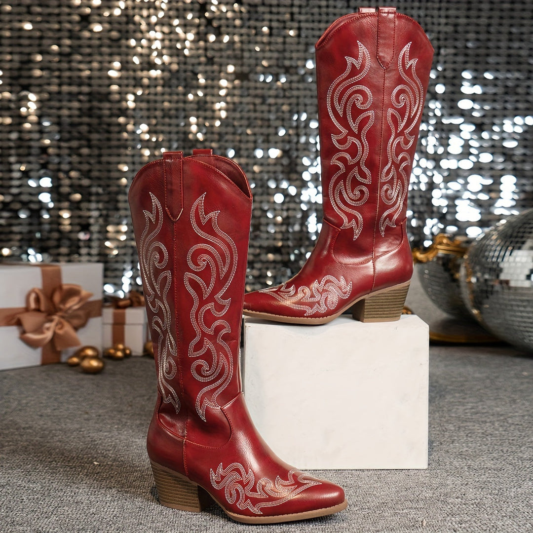 Jenny | Knee-High Leather Block Heel Cowboy Boots