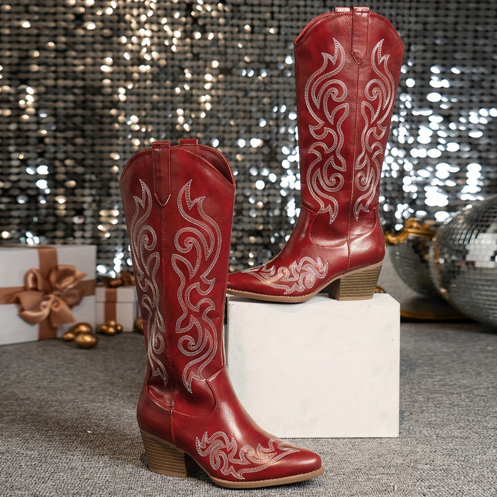 Jenny | Knee-High Leather Block Heel Cowboy Boots