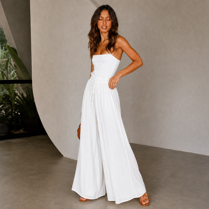 Mia | High Waist Smocked Drawstring Wide Leg Pants