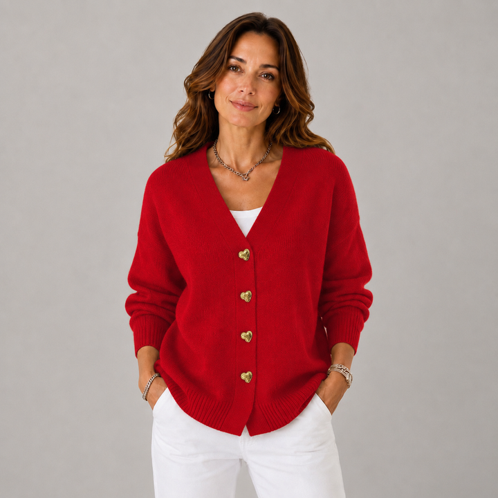 Cindy | Cosy V- Neck Heart Button Knit Cardigan