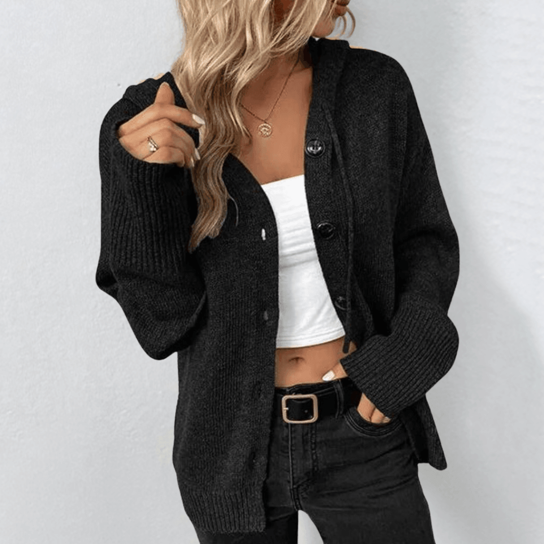 Riley | Heathered Knit Oversized Hooded Button-Front Cardigan