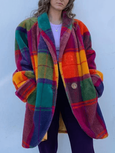 Tartanlane | Colorful Wool Oversized Plaid Trench Coat